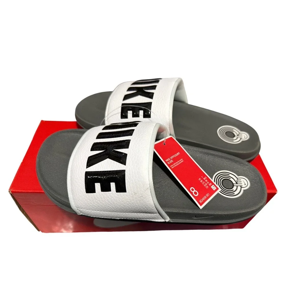 Nike Offcourt Slide Mens 8 Dark Grey Black White Athletic Sandals BQ4639-001